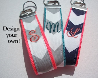 Key FOB / KeyChain / Wristlet - initial monogram on your choice of chevron preppy - custom