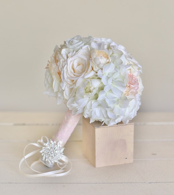 Silk Bridal Bouquet Pink Roses Baby's Breath Rustic Chic Wedding NEW 2014 Design by Morgann Hill Designs by braggingbags