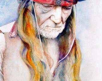 Art Print--Willie Nelson--watercolor painting--Country Music Icon, ART, Custom watercolor portrait painting