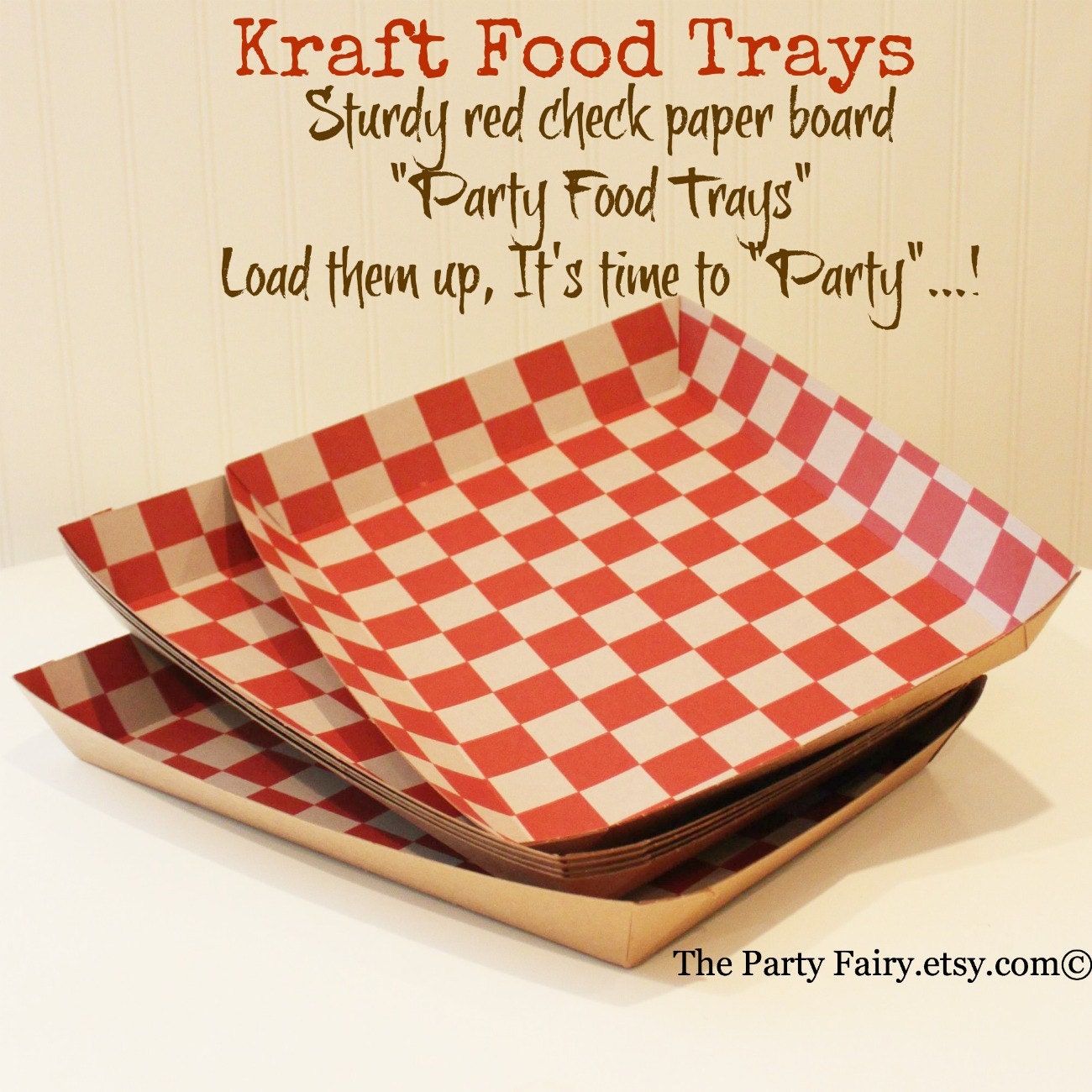 Paper Food Trays Set of 10 Red Check Food Trays by ThePartyFairy