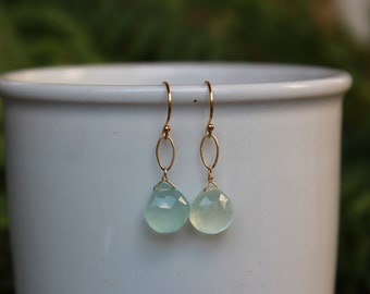 Chalcedony Dangle Earrings, Gold or Silver, Blue Gemstone Earrings, Chalcedony, Lightweight Earrings, Free Shipping
