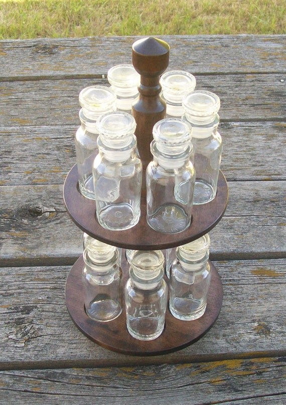 Vintage Wood Spice Rack Carousel and Jars Made by VintageCDChyld