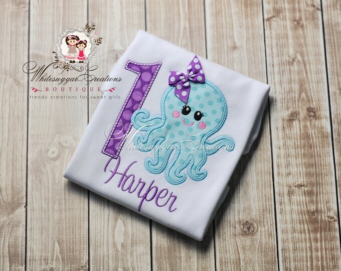 Undersea Girl Octopus Shirt - PREMIUM Custom Birthday Shirt - Aqua and Purple Octopus - Baby Girl Birthday Outfit