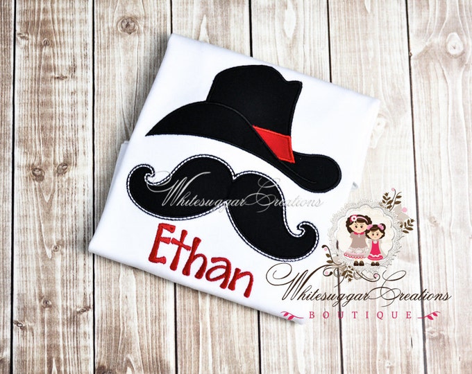 Cowboy Hat and Mustache T-shirt - Rodeo Themed Shirt - Baby Boy Outfit - Embroidered Shirt