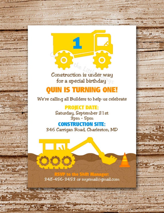 Construction Invitation | Dump Truck, Yuke, Bulldozer, Digger | Personalized (Printable) Il_570xn