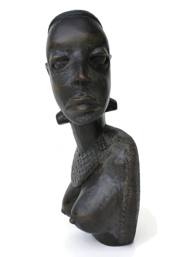 Mid Century Sculpted African Ebony Female Bust By Pythagorasplace