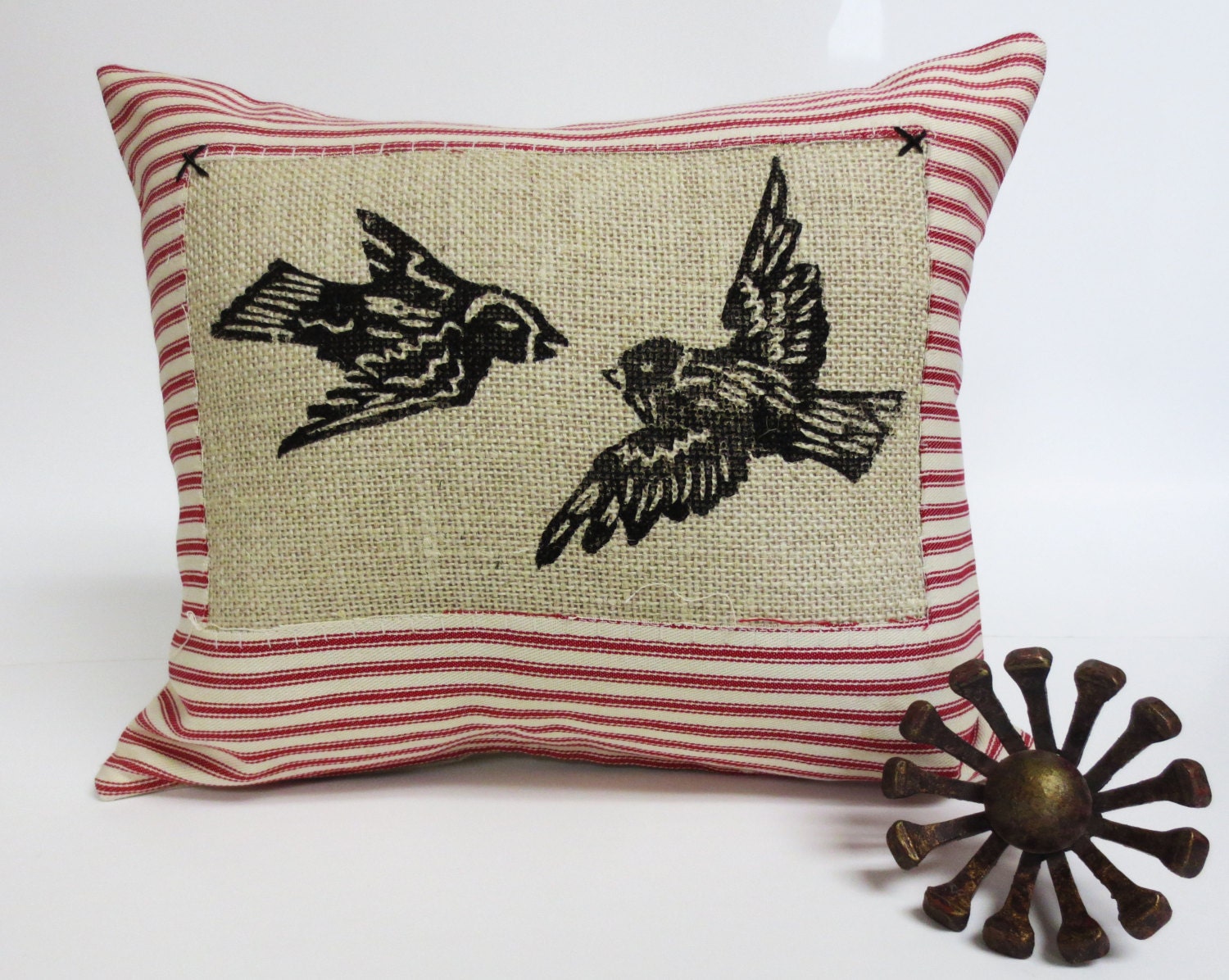 Decorative Throw Pillow Cushion with Flying Birds Block Print