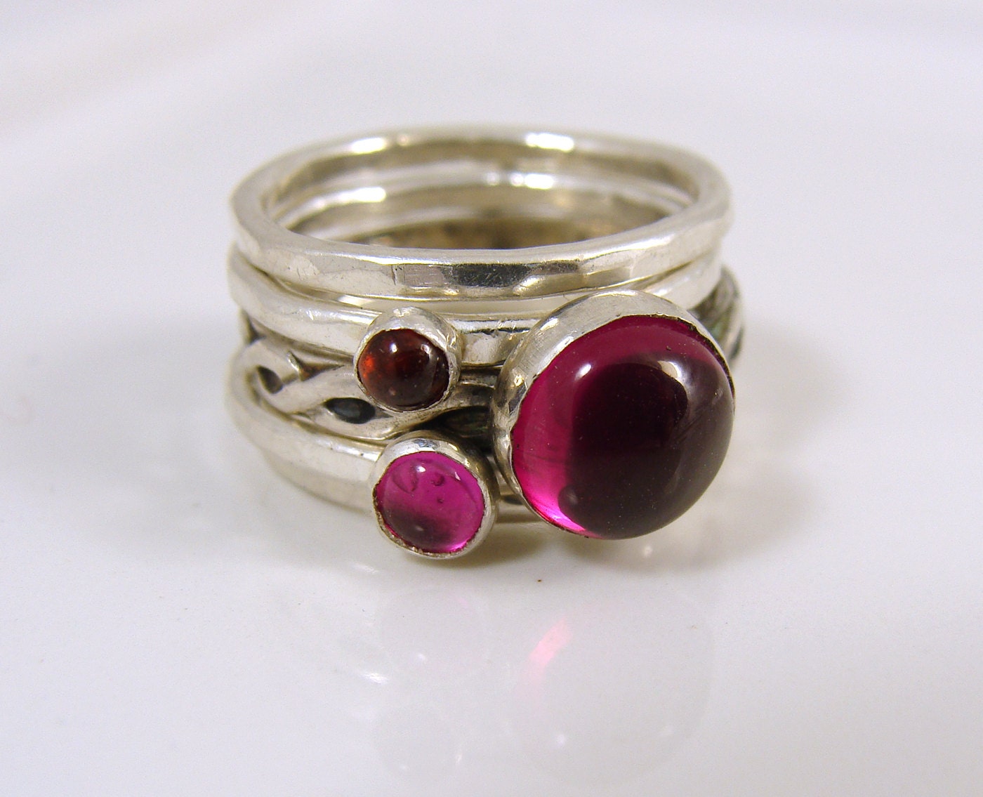 Gemstone Stacking Rings Ruby Garnet Sterling silver