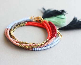 Beaded Friendship Bracelet - Tassel Bracelet - Color Block Bracelet