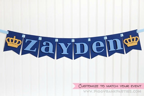 Name Banner : Single Word Garland // Birthday Sign // Prince Party // Party Decoration // Royal Crown Panel Banner // CUSTOMIZE Your BANNER Il_570xn