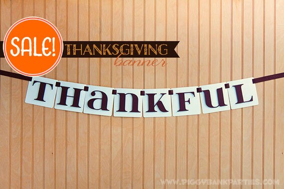 Simply THANKFUL Banner : Thanksgiving Banner // Turkey Day Sign // Holiday Decoration with Square Panel // SAMPLE SALE Il_570xn