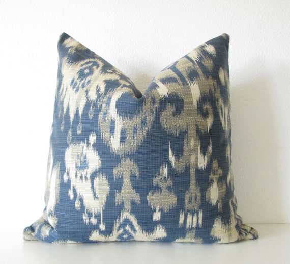 Pillow SALE Pillow cover Blue Grey Ikat decorative