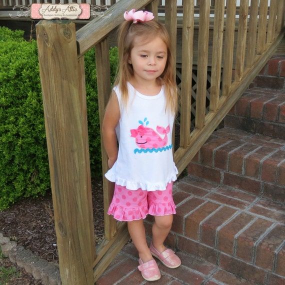 Items similar to Whale Outfit, Polka Dot Ruffle Shorts, Applique Outfit ...
