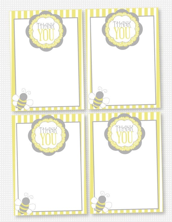 Yellow and Grey Vintage Bee PRINTABLE Thank You Cards by Love The Day Il_570xn