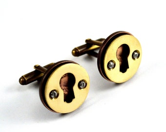 Steampunk Keyhole Cufflinks, Escutcheon Cufflinks, Queen Elizabeth II, British Royal Family