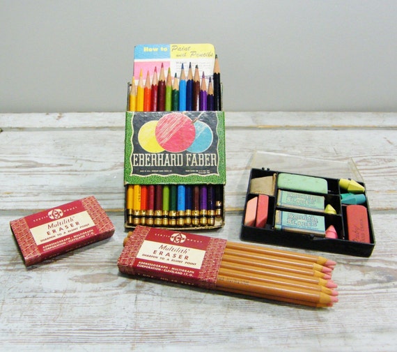 Vintage Colored Pencils & Erasers