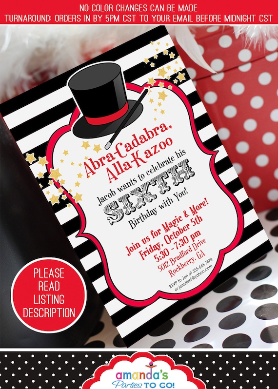 MAGIC PARTY Invitation, Thank You Note, Address Labels & Envelope Seals - Printable Invitation Set by Amanda's Parties To Go Il_570xn