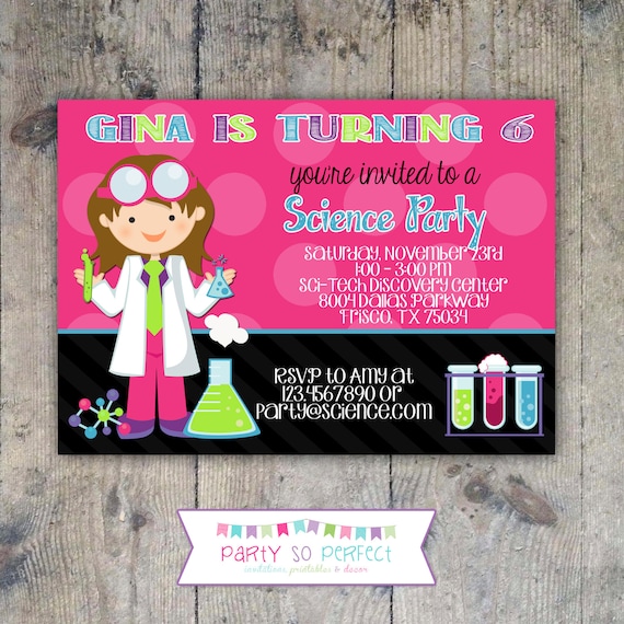 SCIENCE 5x7 Invitation - Girl Birthday Party - PRINTABLE Il_570xn