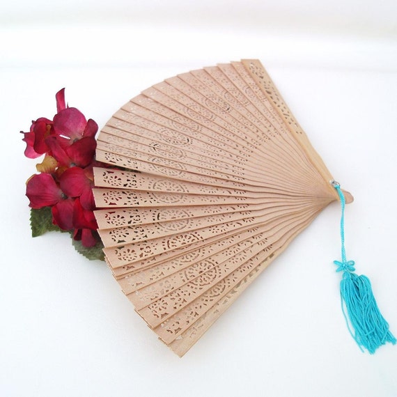 Vintage Wooden Hand Fan Folding Fan Reticulated Wood Slats