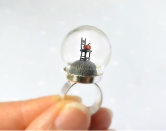 Halloween ring- Chair and Pumpkin - fantasy adjustable ring- unusual gift