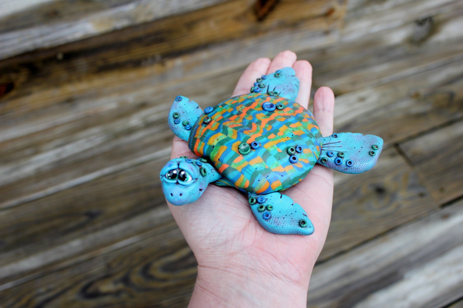 Turquoise Sea Turtle Polymer Clay Sculpture