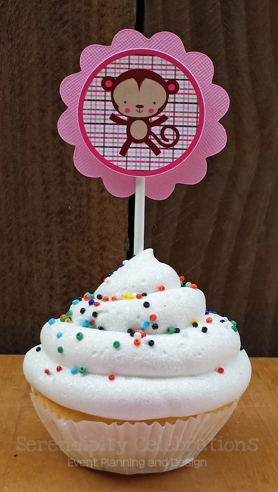 Set of 12 Personalized Cupcake Toppers -Girl Safari -Pink Jungle Animals -Baby Shower -Birthday -Zoo Animals Il_570xn