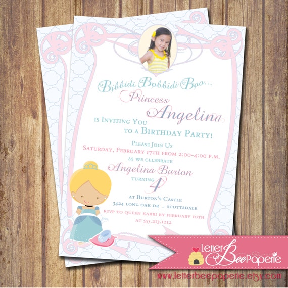 Cinderella-Inspired Girl's Birthday Party Photo Invitation - DIY Printable Invite - Disney, Princess, Bibbidi Bobbidi Boo - 1st, 2nd, 3rd Il_570xn