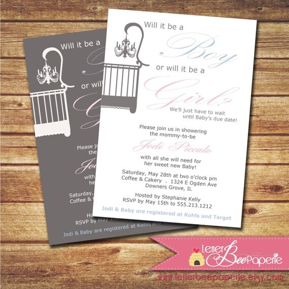Wait & See Custom Baby Shower Invitation - Gender Neutral / Reveal - Choose Your Colors - DIY Printable Invite - Boy or Girl, Pink and Blue Il_570xn