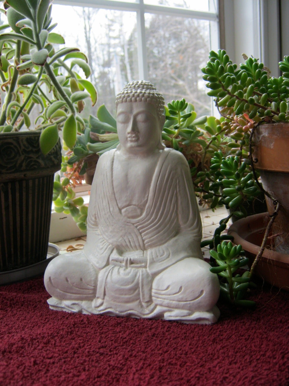 Buddha Statue White Robed Buddhist Concrete Figure