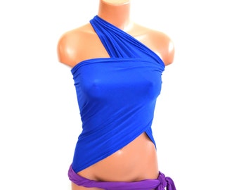 Large Bathing Suit Light Purple w/ Royal Blue Wrap Around Swimsuit Convertible Swimwear One Wrap Womens One Piece Swimsuit hisOpal