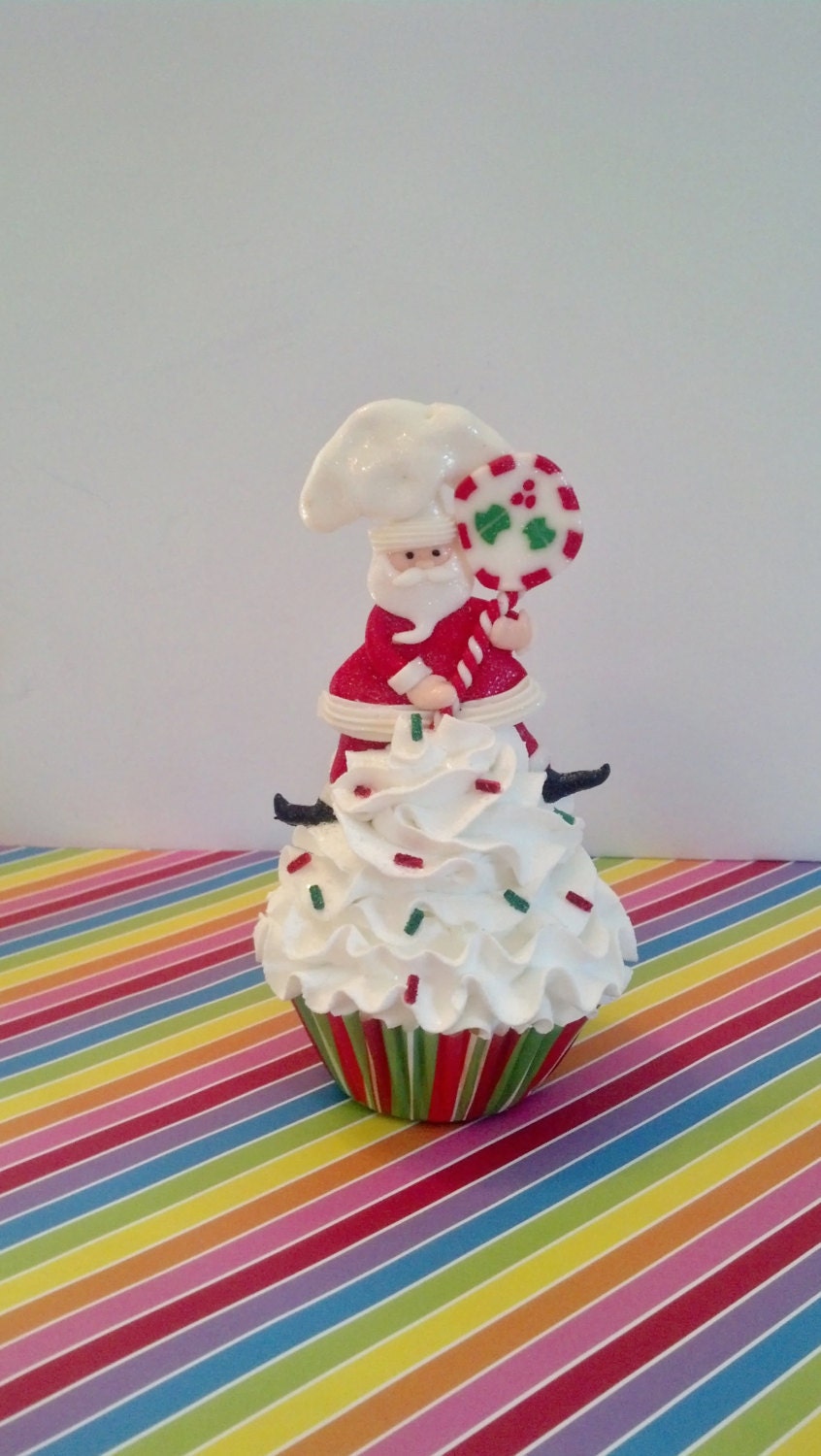 Santa Fake Cupcake Photo Props, Santa Holding a Christmas Lollipop, Festive Christmas Decorations, Tree Ornaments, Shop Displays, Gifts