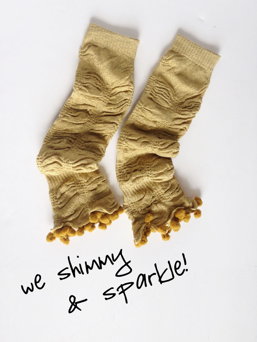 Metallic Glitter Gold Leg Warmers with Shimmy Pom Poms