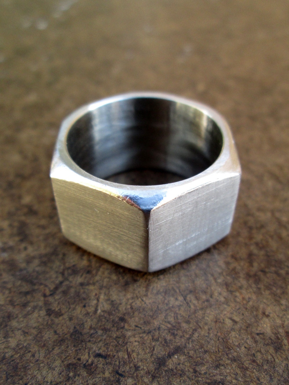 Hex nut ring size 10 stainless steel unisex geometric