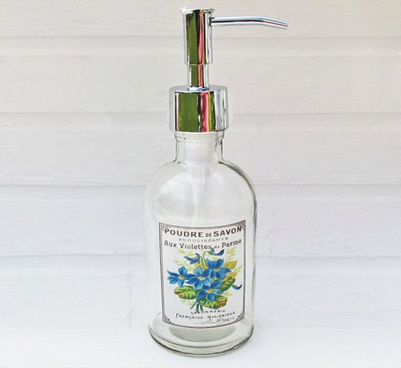 French Violet Glass Soap Dispenser Vintage French by lovesoldstuff