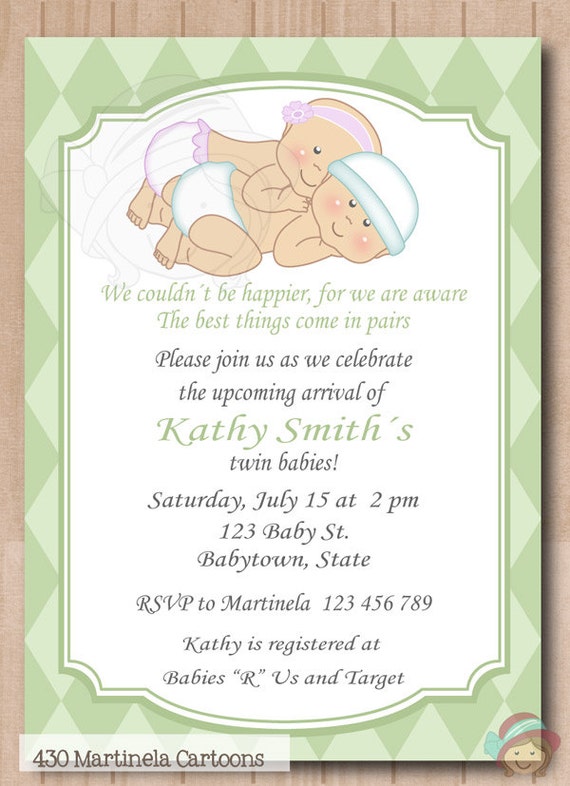 Printable twins baby shower invitation, mint green diamonds twin boy ...