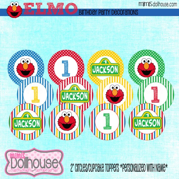 Elmo 2" Circles/Cupcake Toppers-Sesame Street 2"Circles/Cupcake Toppers-PDF Il_570xn