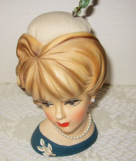 Vintage Napcoware Lady Head Vase Pin Cushion Upcycled