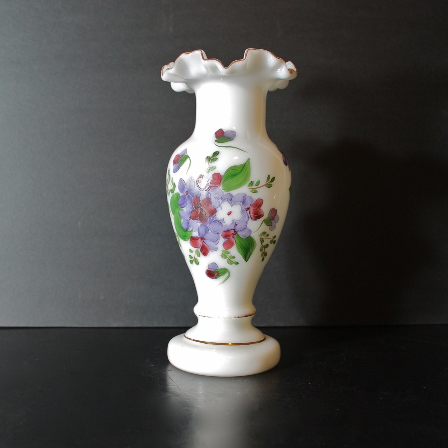 Vintage Consolidated Glass Violet Decorated Regent Line Vase