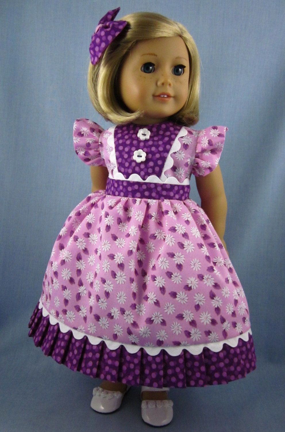 18 Inch Doll Clothes Lavender and Purple Daisy Print Dress