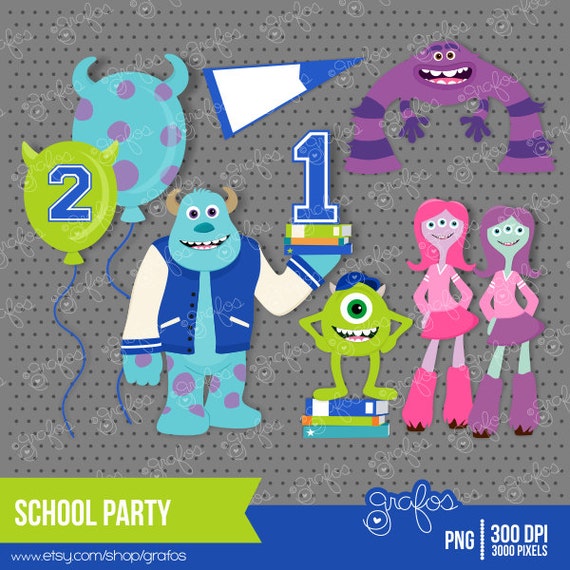 SCHOOL PARTY Digital Clipart, Monsters Clipart / Instant Download Il_570xn