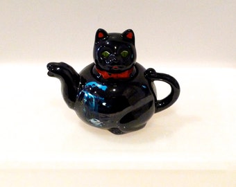 Shafford Black Cat Teapot Vintage Niagara Falls Cat Teapot Redware Japan Red Clay 1950s Halloween Travel Souvenir Lucky Cat Maneki Neko Cute