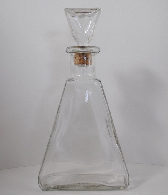 Antique OwensIllinois Liquor Bottle Triangle Shape Cork Glass