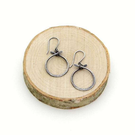 Oxidized Silver Hoop Earrings Hammered by LittoralLineStudio