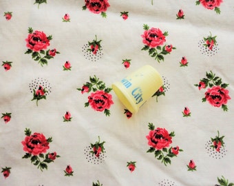 pink roses floral print vintage cotton fabric -- 34 wide by 1 1/4 yard