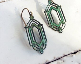 Art Deco Earrings Verdigris