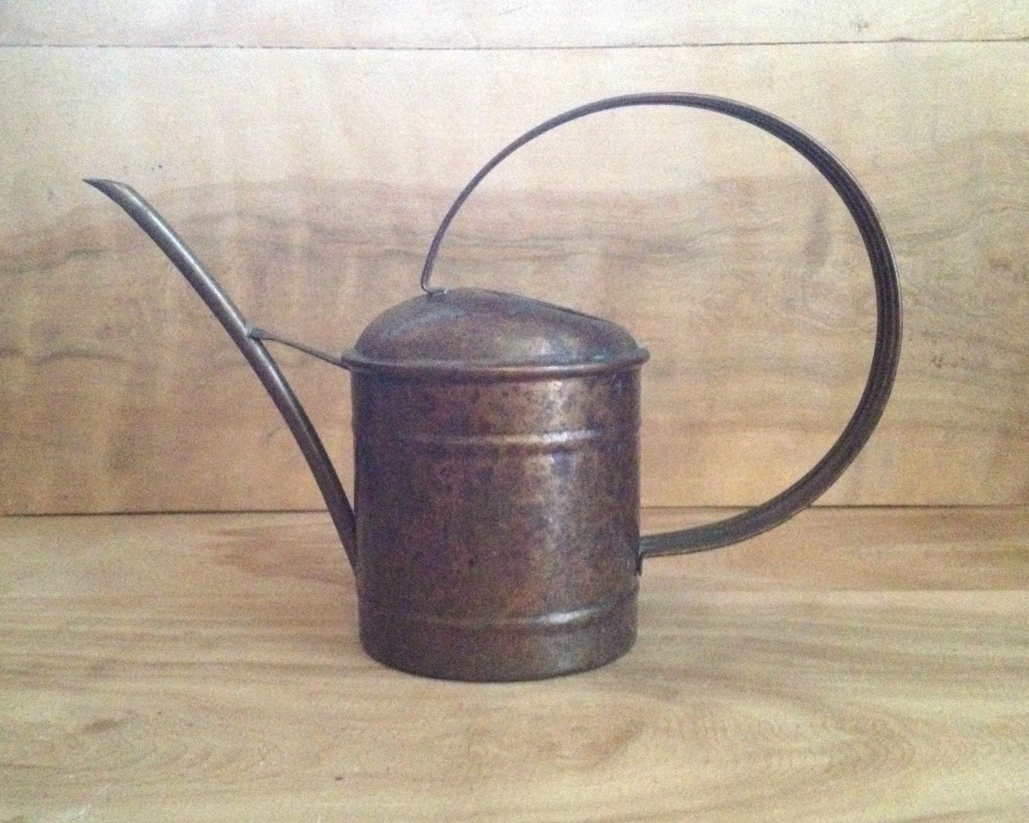 Vintage Copper Watering Can Rustic Patina Hammered Garden