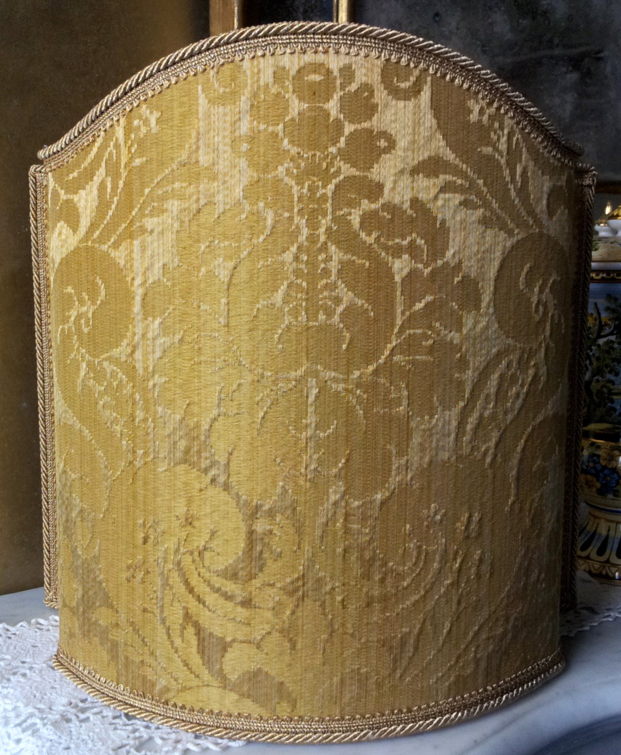 Lamp Shade Gold Silk Damask Rubelli Fabric Ruzante