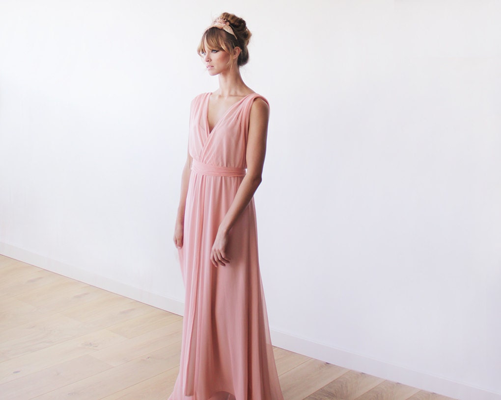 Peach pink maxi chiffon and lining dress Pink dress with