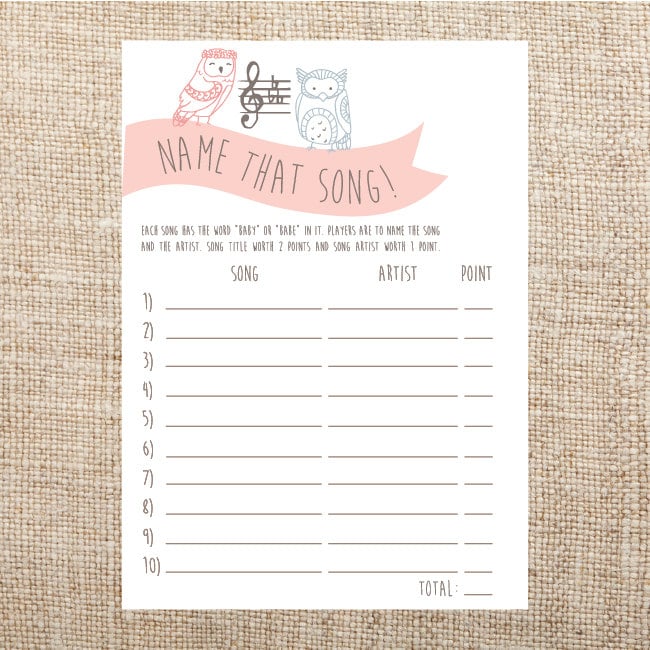 Name That Song Baby Shower Printable Game Owl by hollisita on Etsy