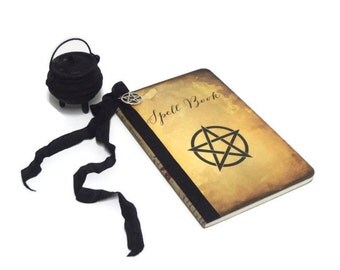 Witch's Spell Book, Pentagram Journal, Halloween Notebook, Wiccan Book of Shadows, Magic Spell Book, Upcycled, Halloween Guest Book